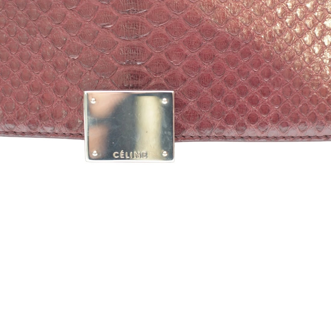 Céline Trapeze Snake & Leather Top Handle Shoulder Bag Burgundy Black Natural - 11