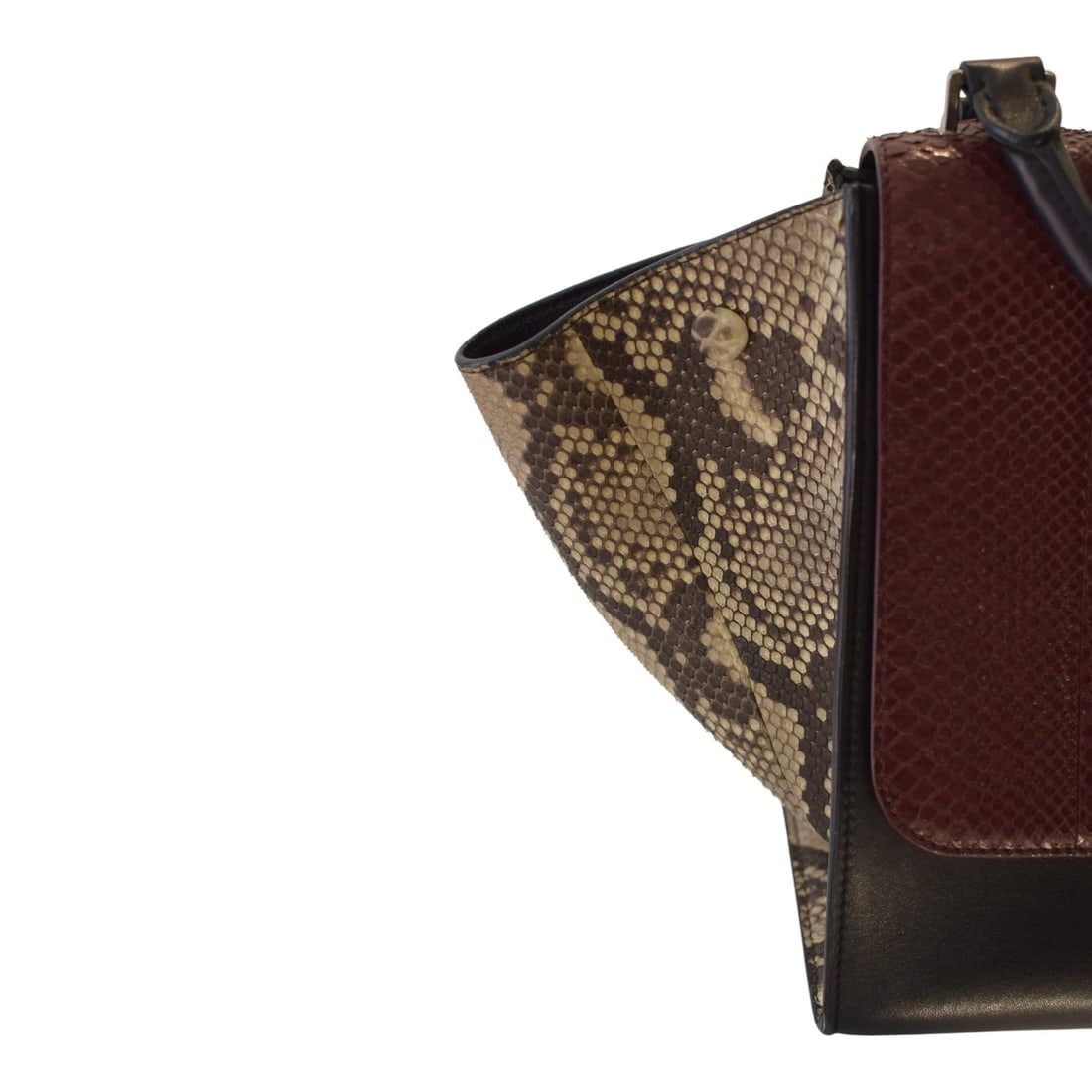 Céline Trapeze Snake & Leather Top Handle Shoulder Bag Burgundy Black Natural - 16