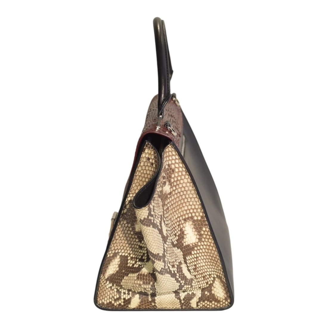 Céline Trapeze Snake & Leather Top Handle Shoulder Bag Burgundy Black Natural - 2