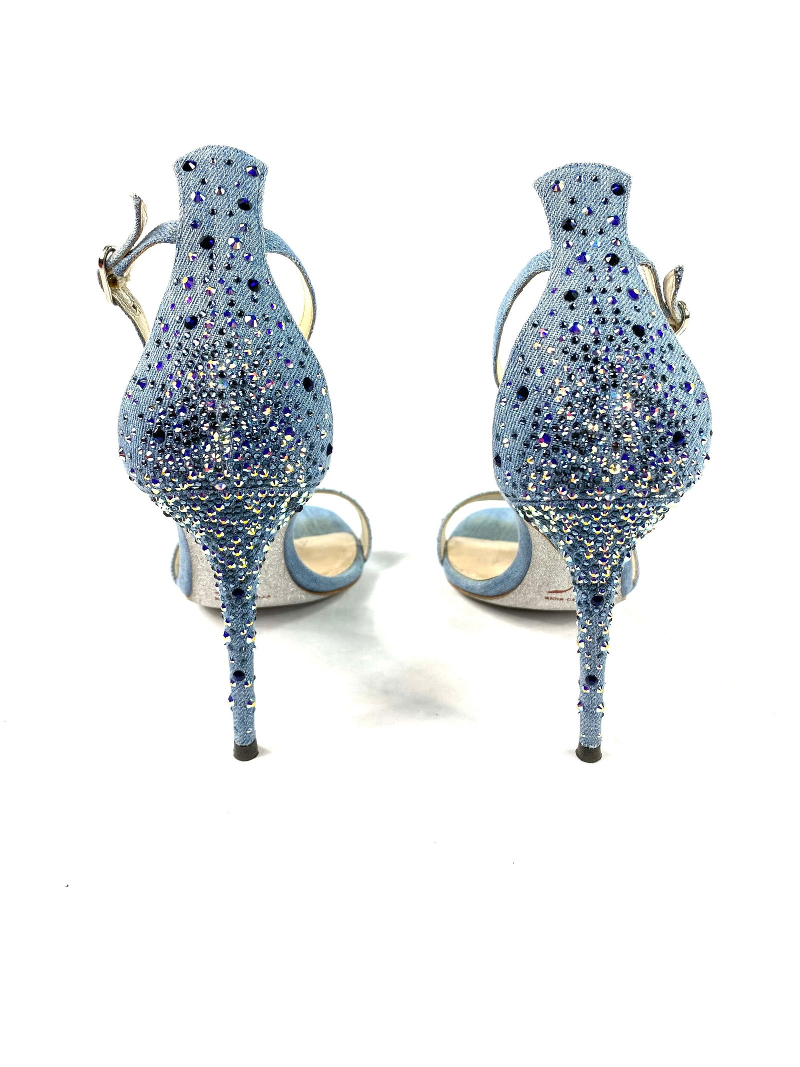 Rene Caovilla Embellished Denim Strappy Sandals Heels , Size 38/ 8 - 9