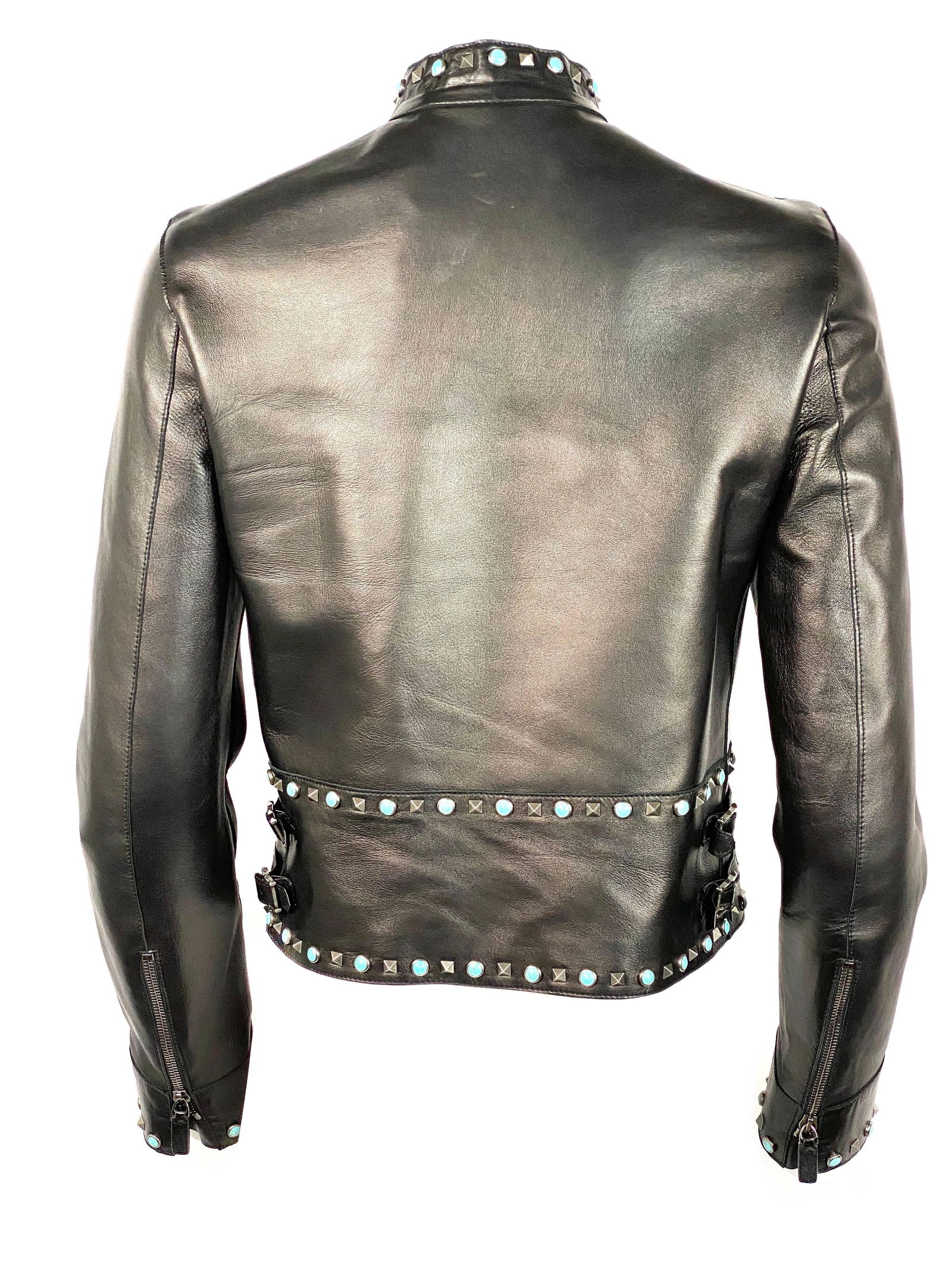 Valentino Black Leather Studded Jacket Size 8 - 15