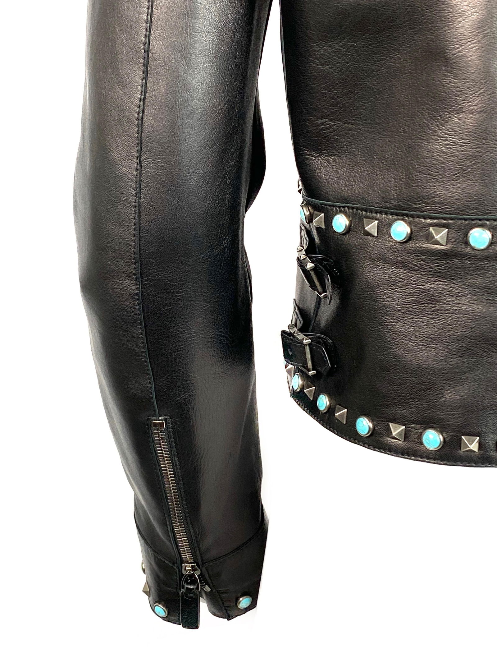 Valentino Black Leather Studded Jacket Size 8 - 16