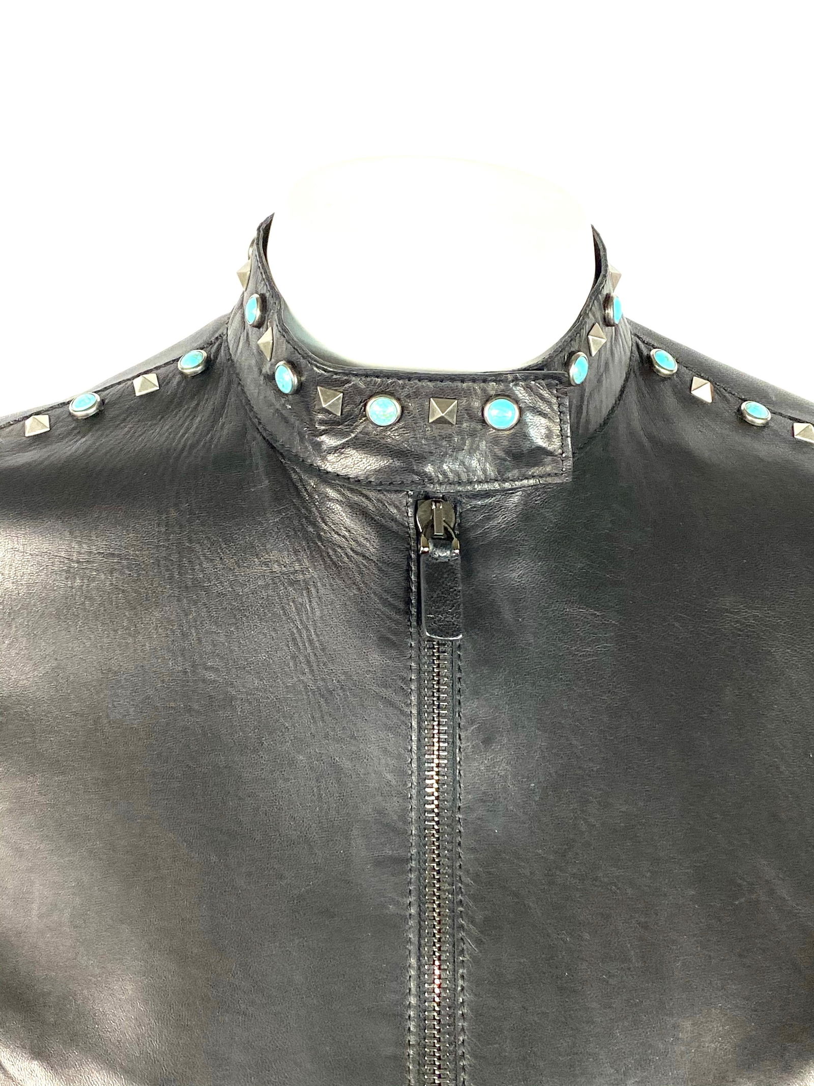 Valentino Black Leather Studded Jacket Size 8 - 18
