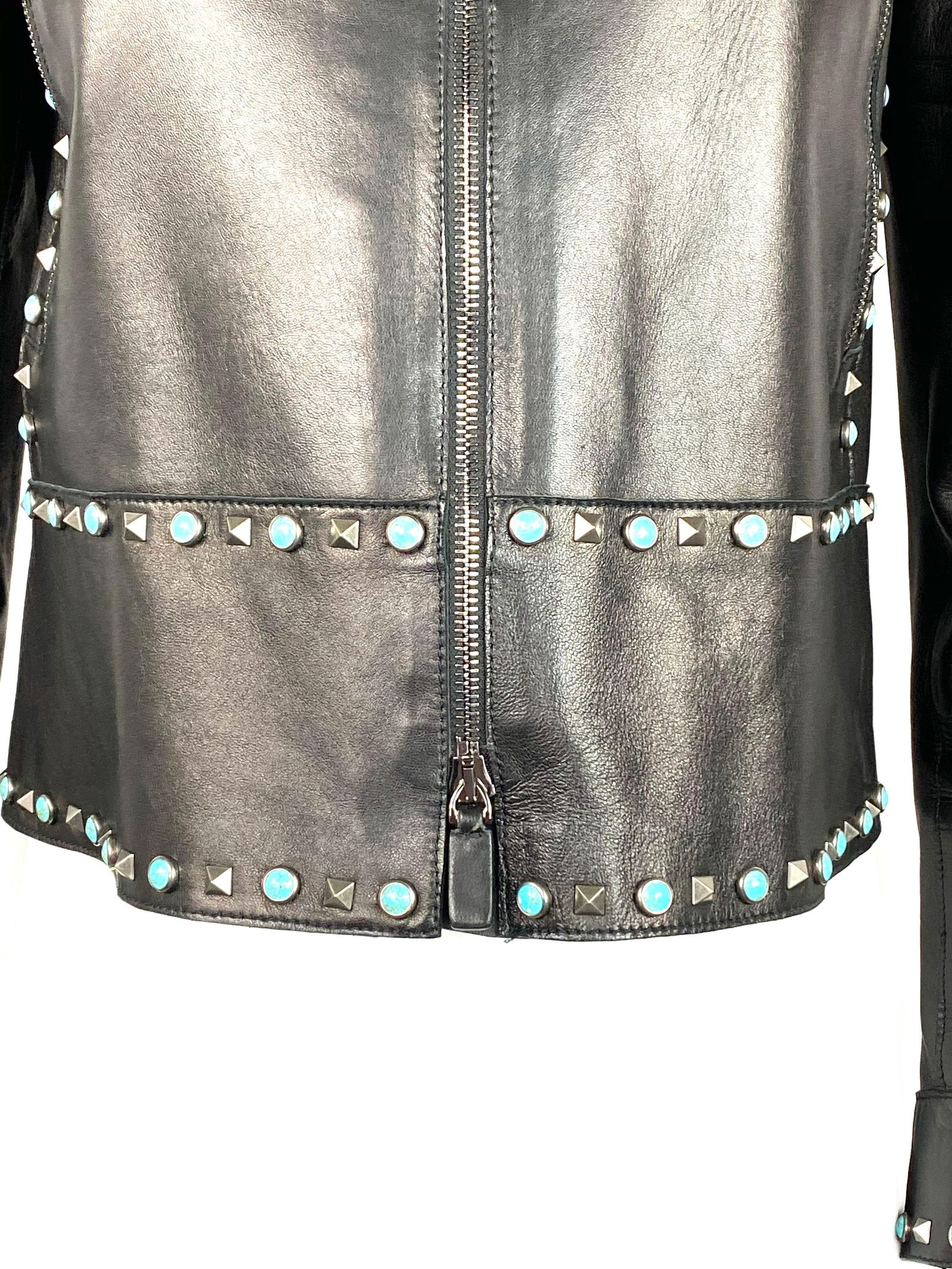 Valentino Black Leather Studded Jacket Size 8 - 2