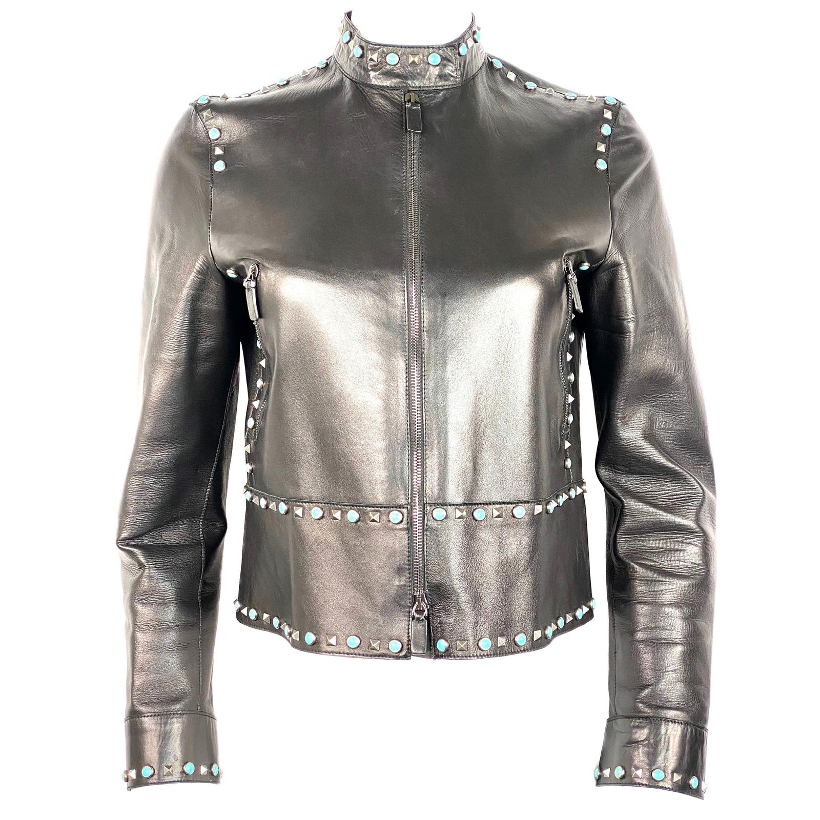 Valentino Black Leather Studded Jacket Size 8 - 7