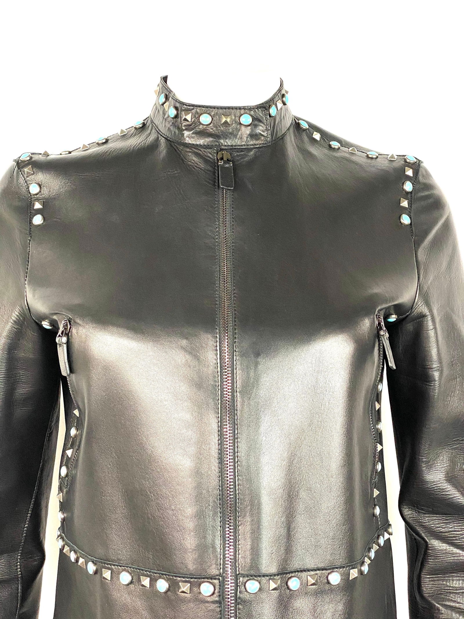 Valentino Black Leather Studded Jacket Size 8 - 8