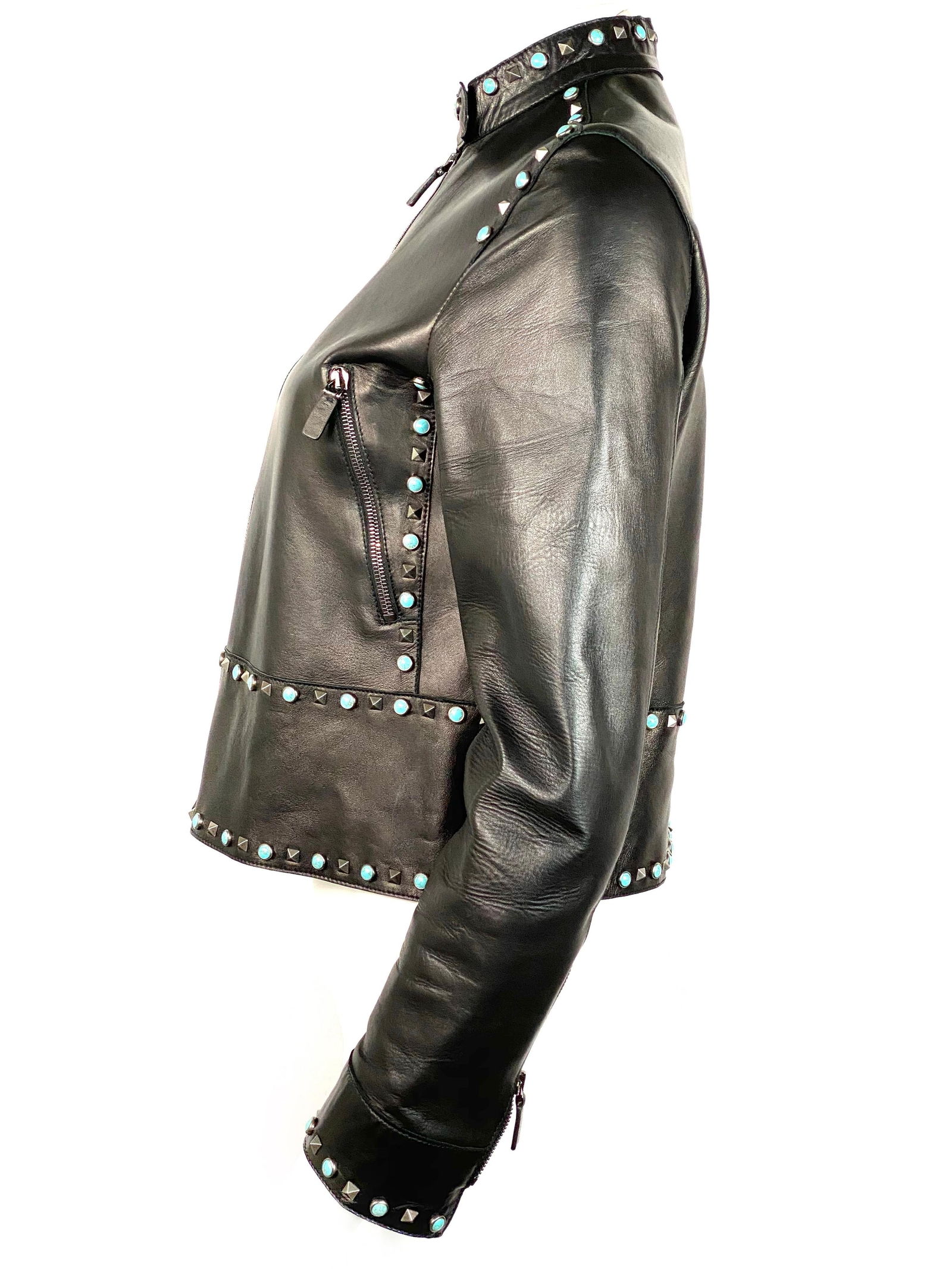 Valentino Black Leather Studded Jacket Size 8 - 9