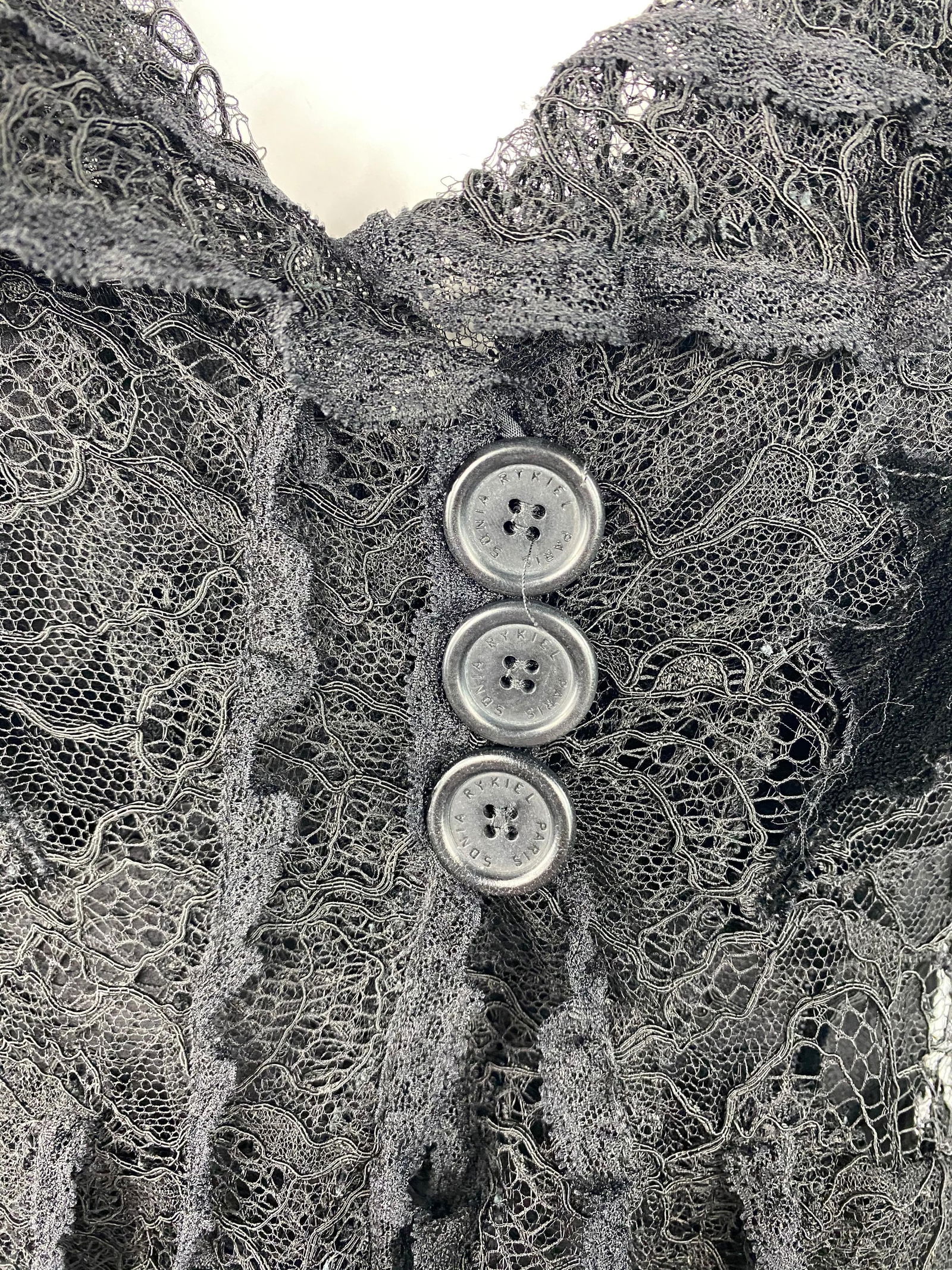 Vintage Sonia Rykiel Black Lace and Velvet Slip Dress with Jacket Set, Size 38 - 13