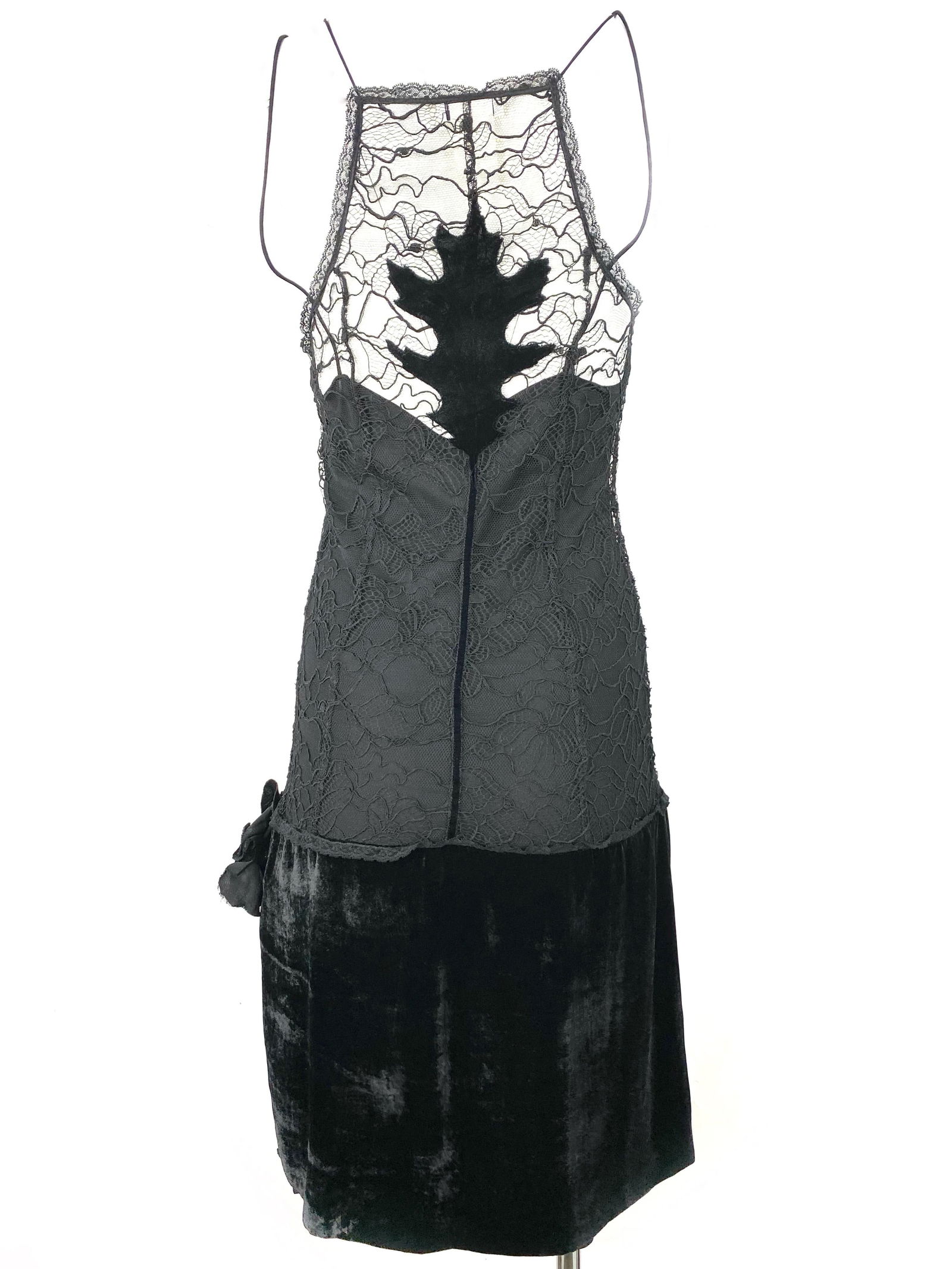 Vintage Sonia Rykiel Black Lace and Velvet Slip Dress with Jacket Set, Size 38 - 17