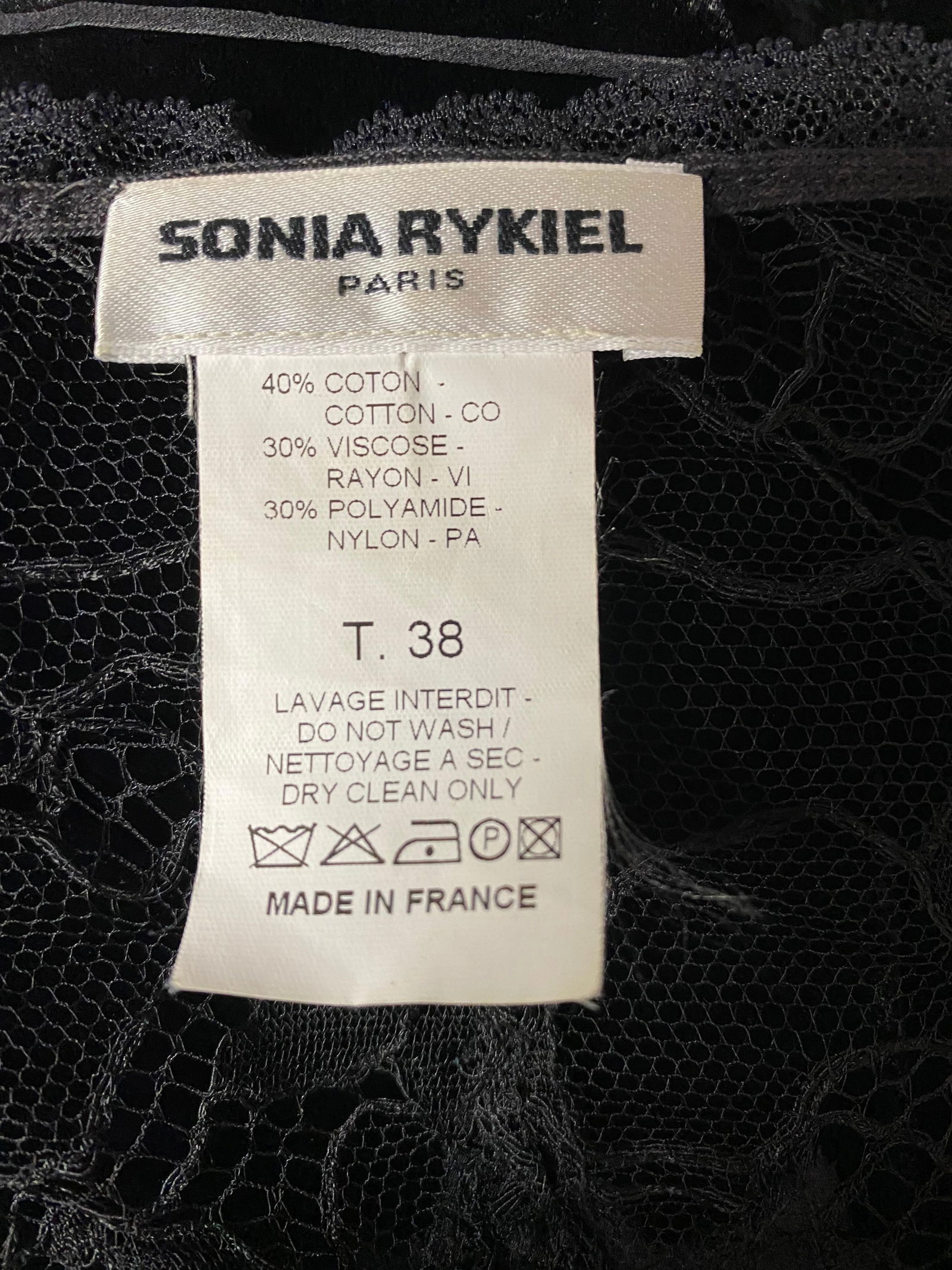 Vintage Sonia Rykiel Black Lace and Velvet Slip Dress with Jacket Set, Size 38 - 18