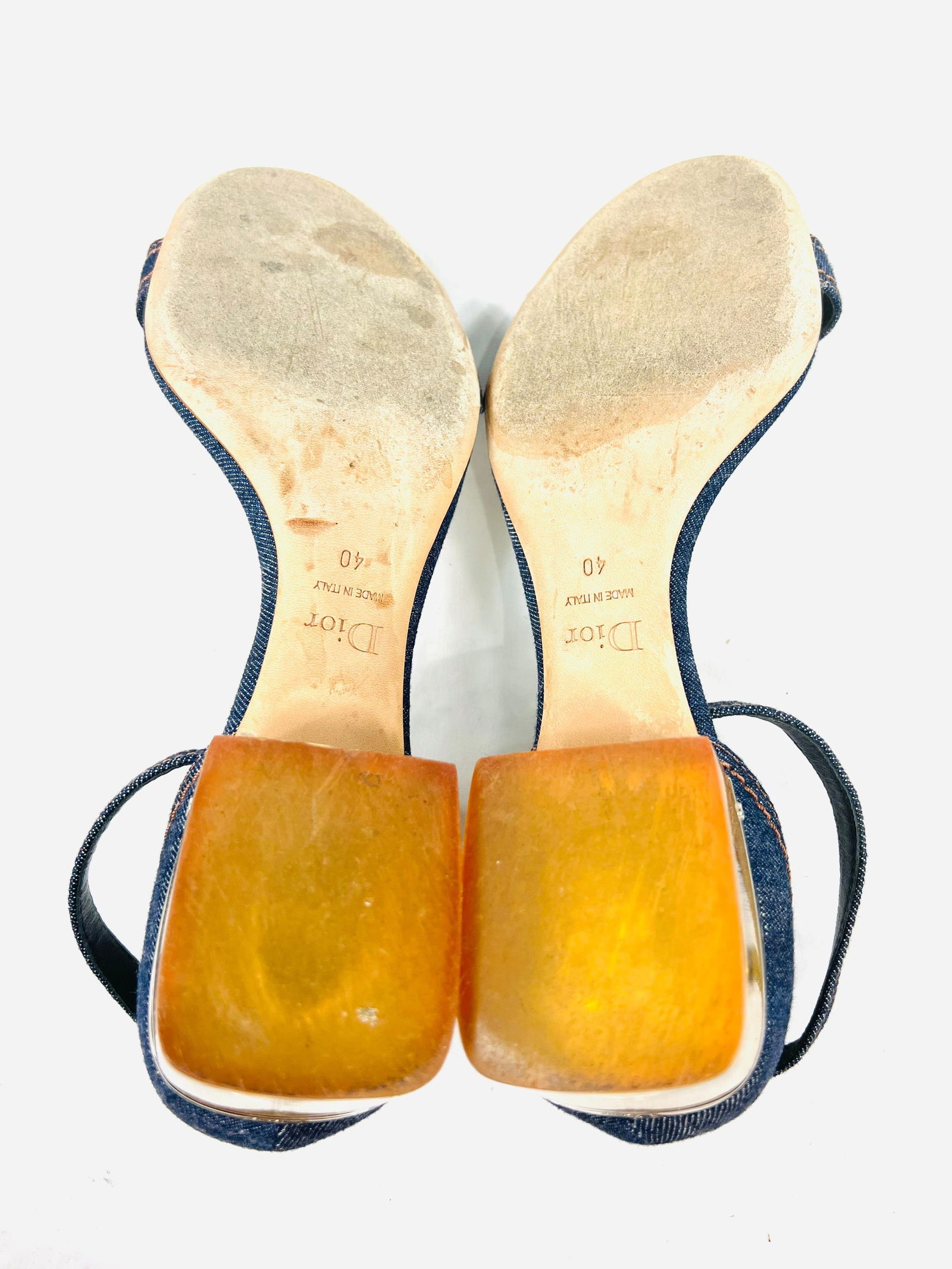 Christian Dior Denim Low Heel Sandals, Size 40 - 6