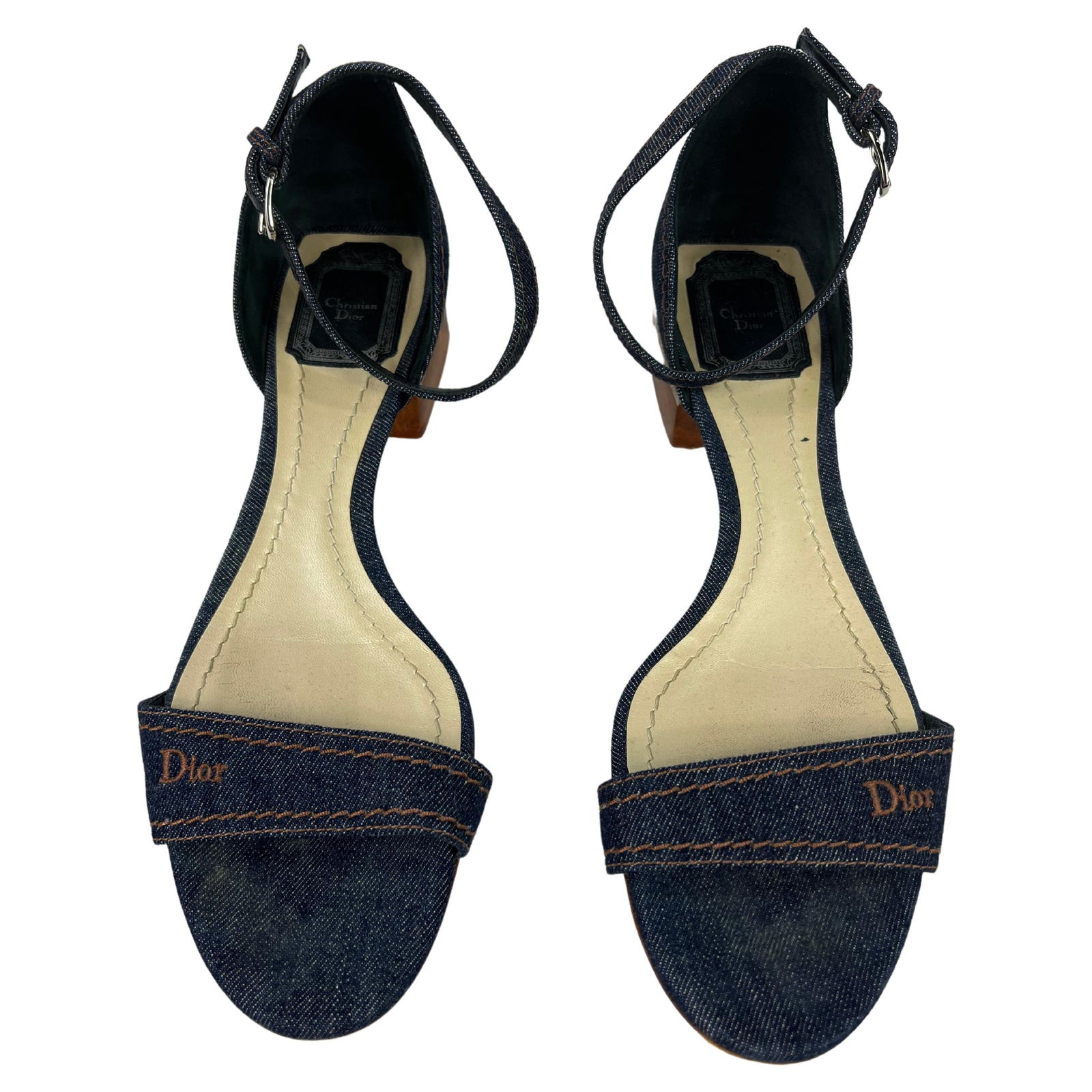 Christian Dior Denim Low Heel Sandals, Size 40 - 7
