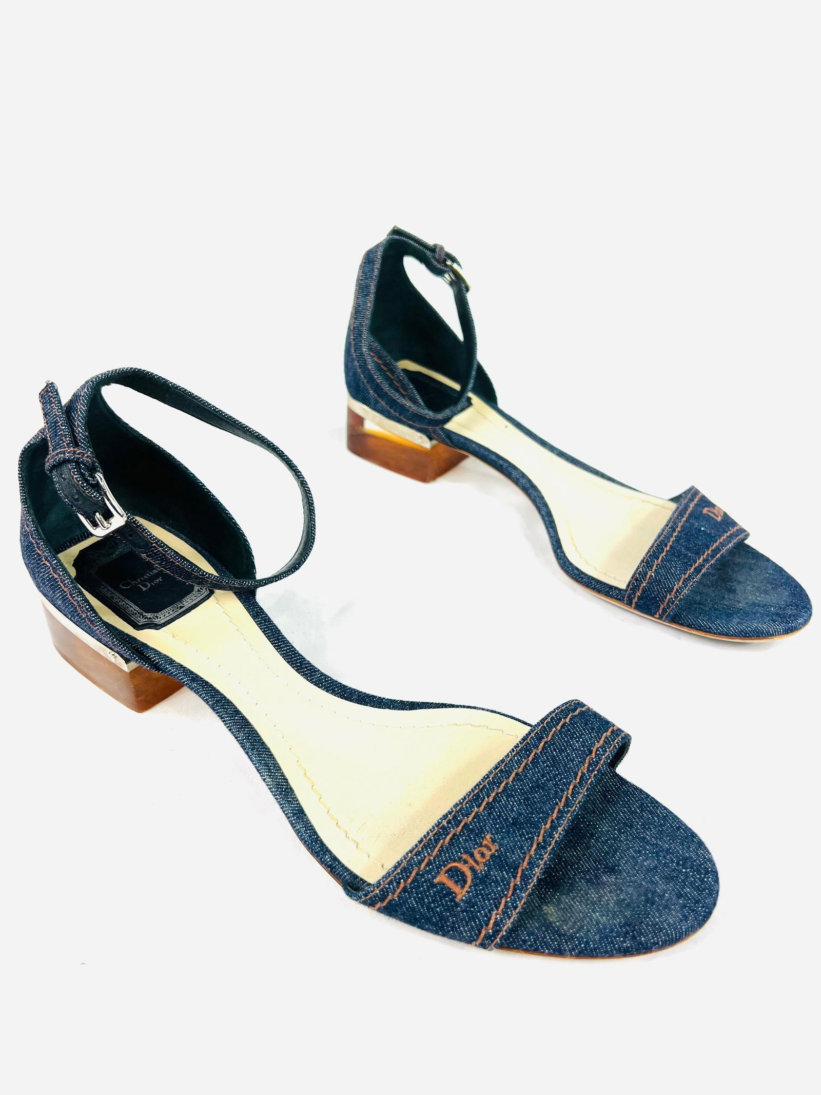 Christian Dior Denim Low Heel Sandals, Size 40 - 8