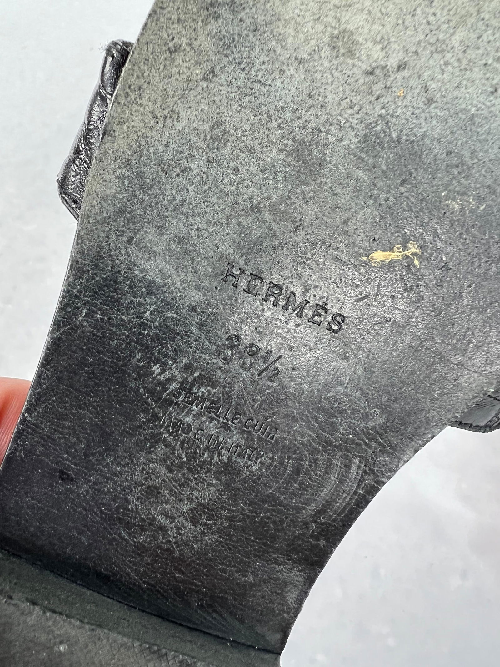 Hermès Paris Black Croc Leather Oran Flat Slide Sandals, Size 38.5 - 10