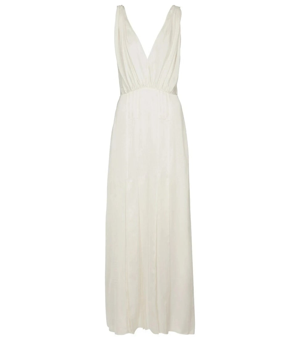 Saint Laurent Paris Ivory Silk Draped Gown Evening Maxi Dress FR 38 / S plunging: Title:Saint Laurent Paris Ivory Silk Draped Gown Evening Maxi Dress FR 38 / S plungingDescription:Saint Laurent Paris Ivory Silk Draped Gown Evening Maxi Dress FR 38 / S plunging An exquisite piece