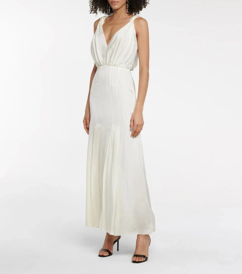 Saint Laurent Paris Ivory Silk Draped Gown Evening Maxi Dress FR 38 / S plunging - 2