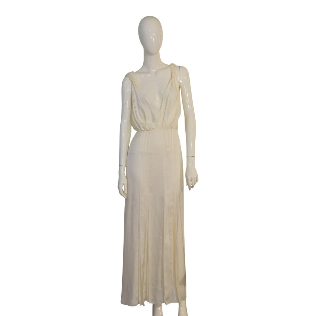 Saint Laurent Paris Ivory Silk Draped Gown Evening Maxi Dress FR 38 / S plunging - 3