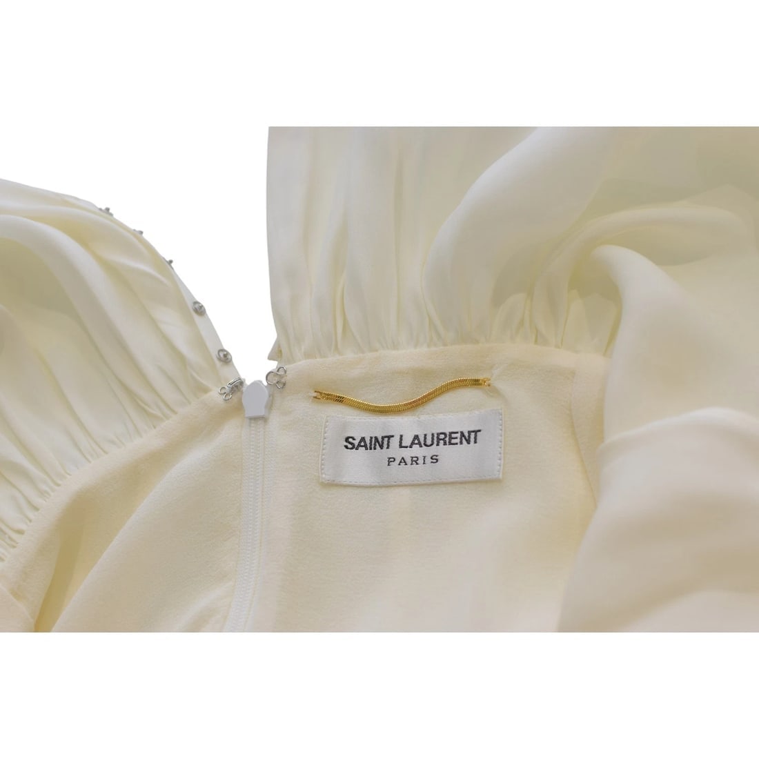 Saint Laurent Paris Ivory Silk Draped Gown Evening Maxi Dress FR 38 / S plunging - 5