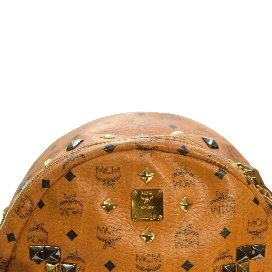 MCM Visetos Studded Backpack Cognac Brown Leather Logo Backpack Large Size - 11