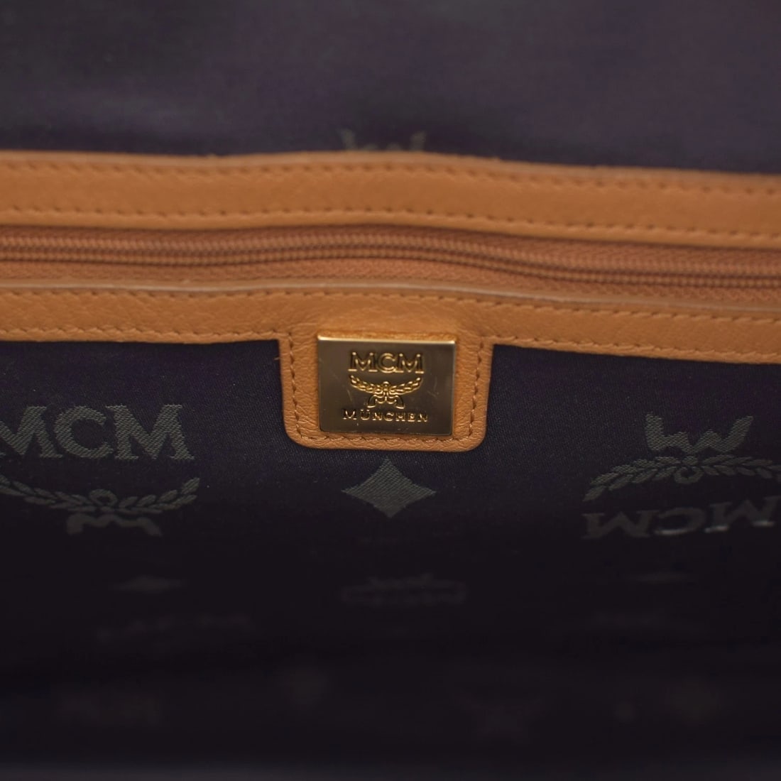 MCM Visetos Studded Backpack Cognac Brown Leather Logo Backpack Large Size - 14