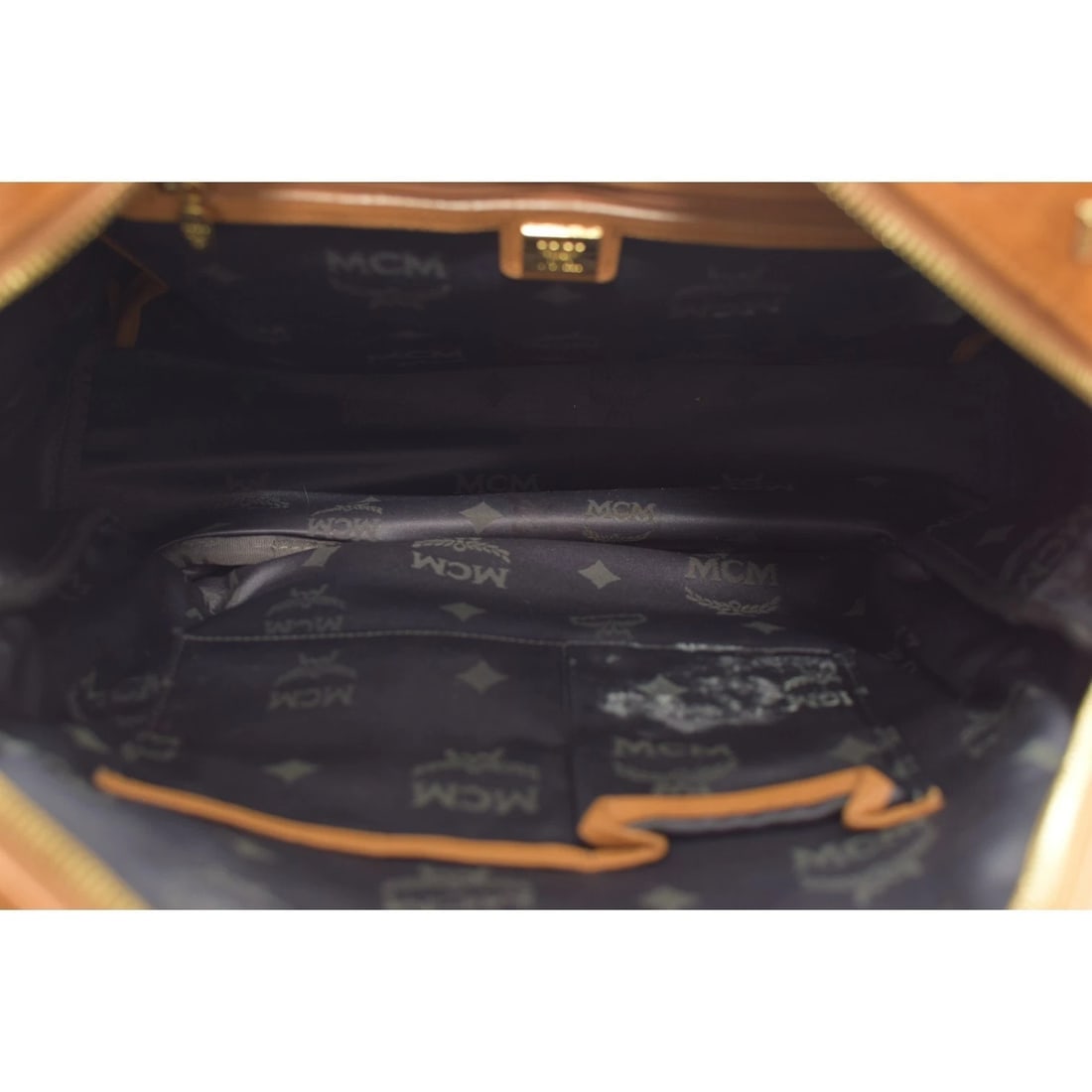 MCM Visetos Studded Backpack Cognac Brown Leather Logo Backpack Large Size - 15