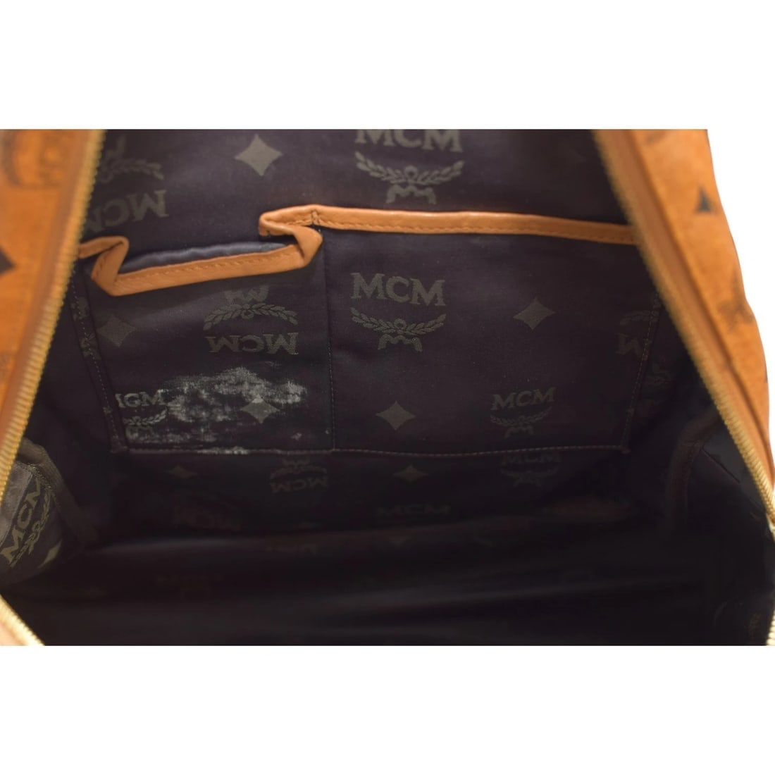 MCM Visetos Studded Backpack Cognac Brown Leather Logo Backpack Large Size - 17