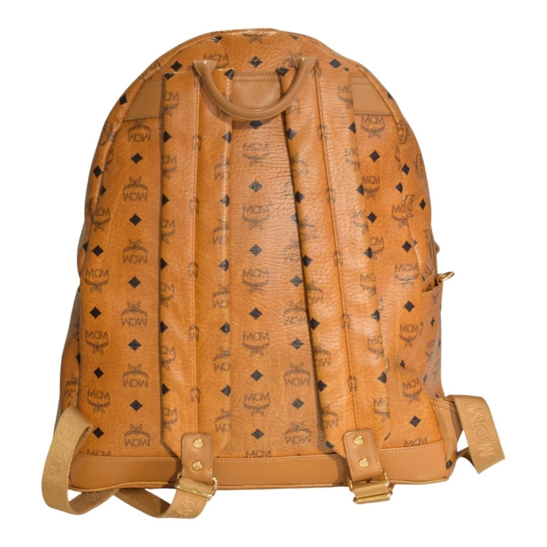 MCM Visetos Studded Backpack Cognac Brown Leather Logo Backpack Large Size - 2