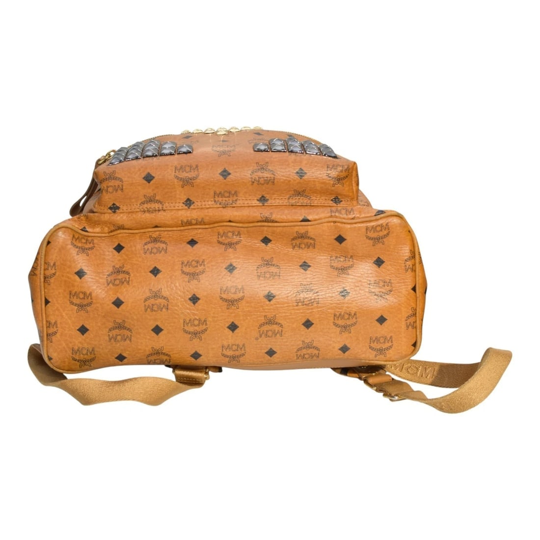 MCM Visetos Studded Backpack Cognac Brown Leather Logo Backpack Large Size - 6