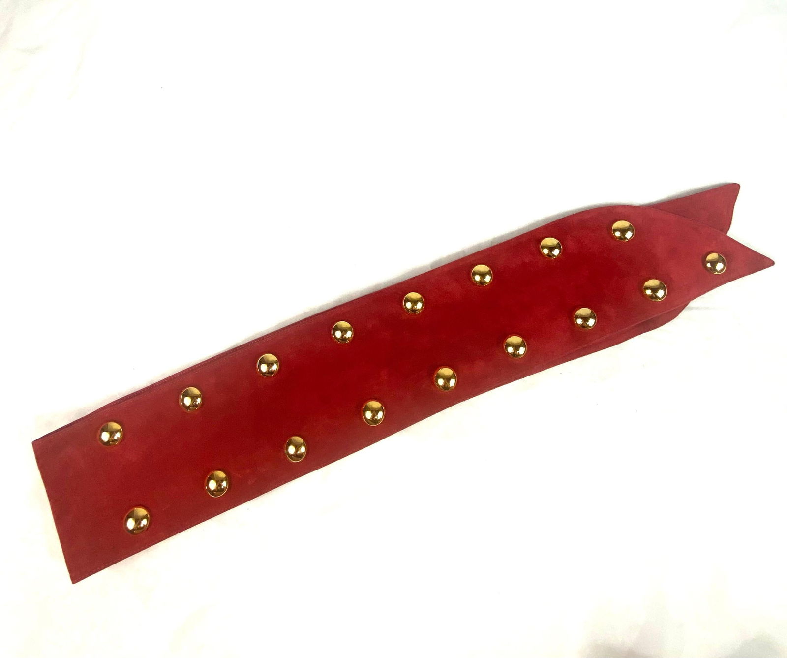 Yves Saint Laurent Rive Gauche Red and Gold Suede Wide Belt - 10