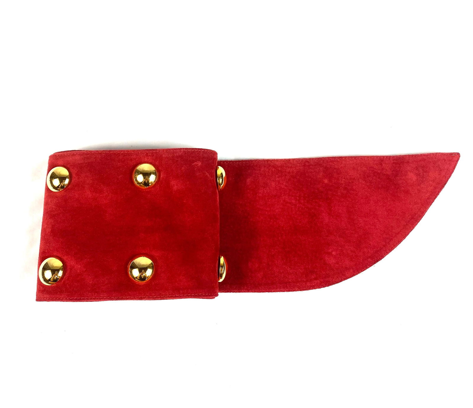 Yves Saint Laurent Rive Gauche Red and Gold Suede Wide Belt - 9