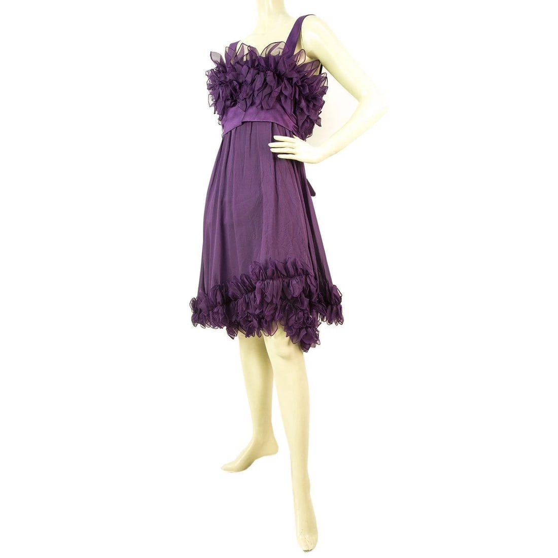 Elie Saab New Purple Silk Ruffled Knee Length Cocktail Evening dress sz 44 - 3