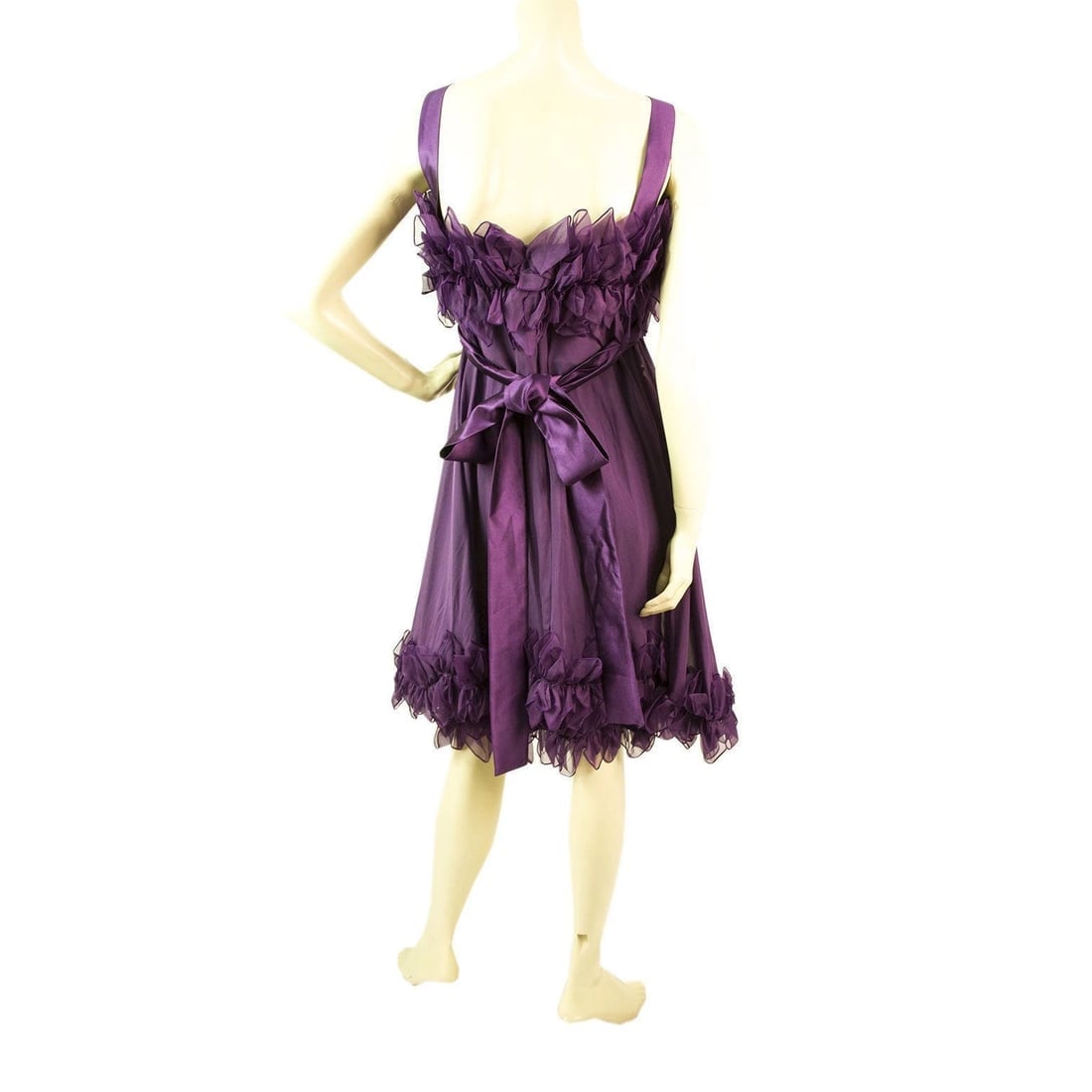 Elie Saab New Purple Silk Ruffled Knee Length Cocktail Evening dress sz 44 - 4