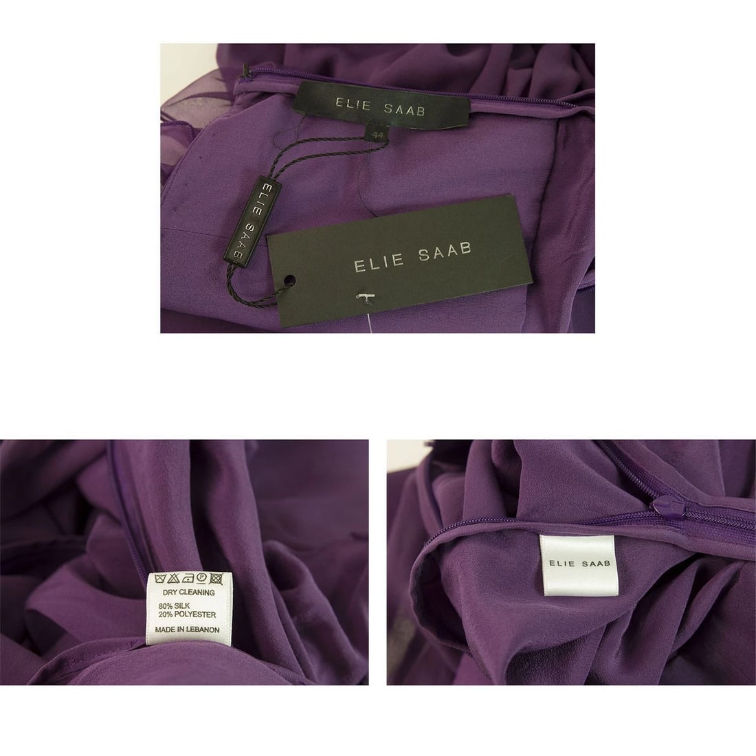 Elie Saab New Purple Silk Ruffled Knee Length Cocktail Evening dress sz 44 - 8