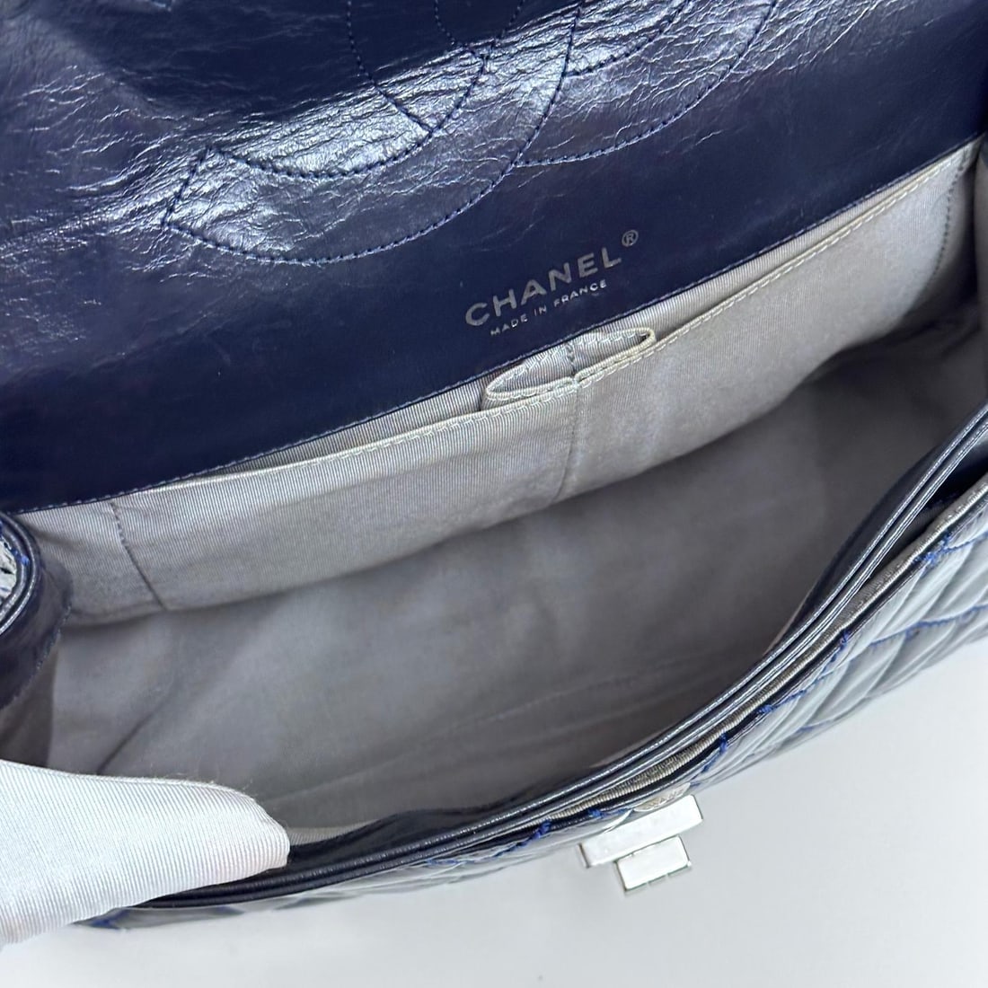 CHANEL Reissue 2.55 Bag, Size 30, Navy Blue Leather with Silver Hardware - 11