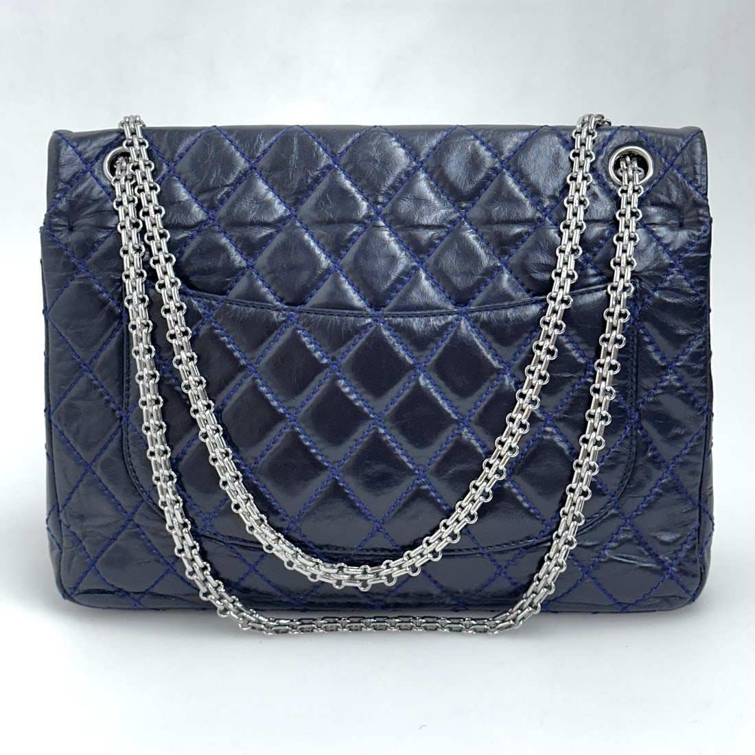 CHANEL Reissue 2.55 Bag, Size 30, Navy Blue Leather with Silver Hardware - 4