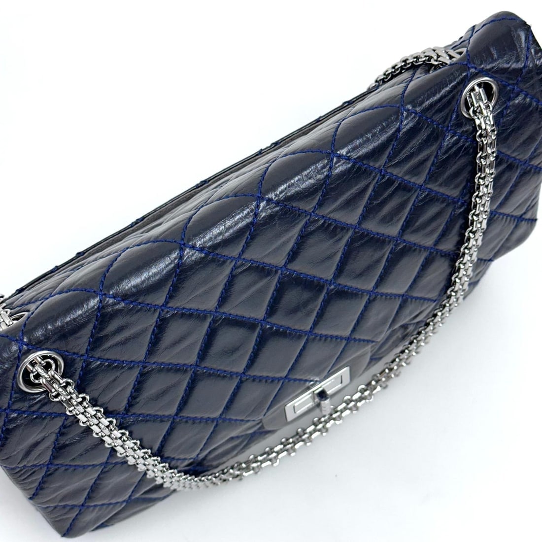 CHANEL Reissue 2.55 Bag, Size 30, Navy Blue Leather with Silver Hardware - 7