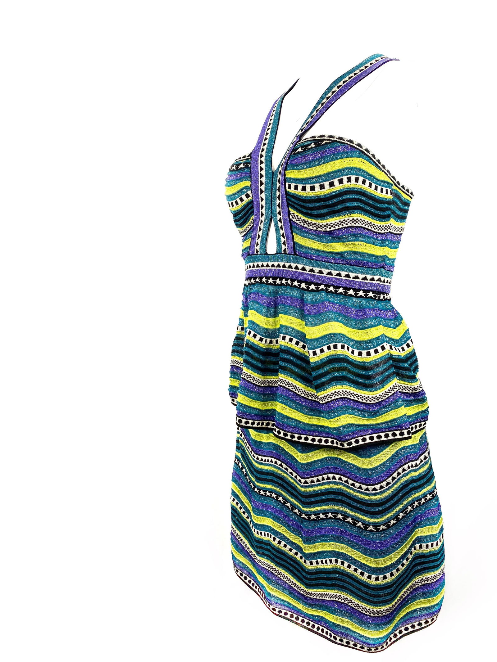 Vintage M MIssoni Multicolor Striped Knit Top and Skirt Set - 12