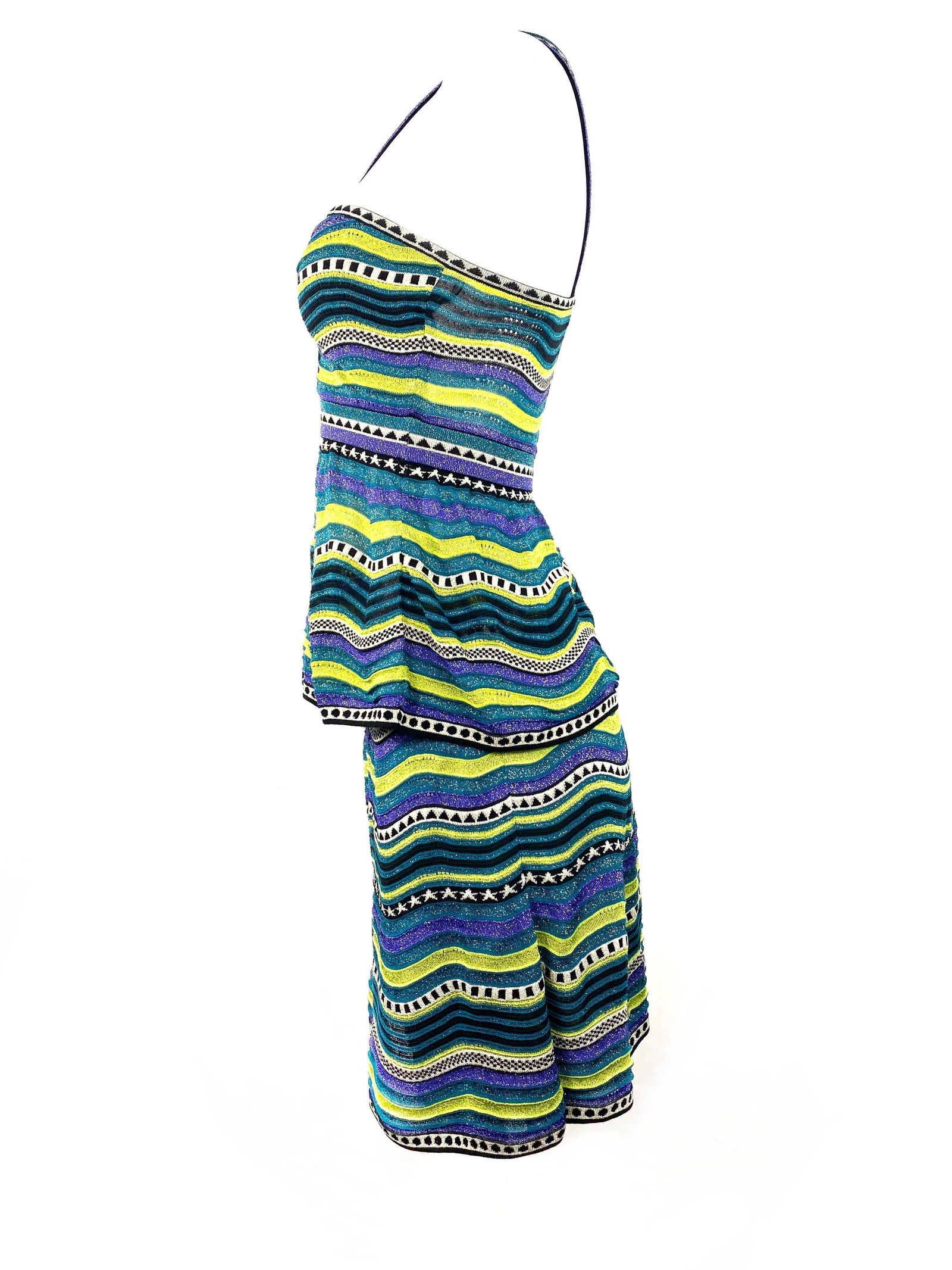 Vintage M MIssoni Multicolor Striped Knit Top and Skirt Set - 8