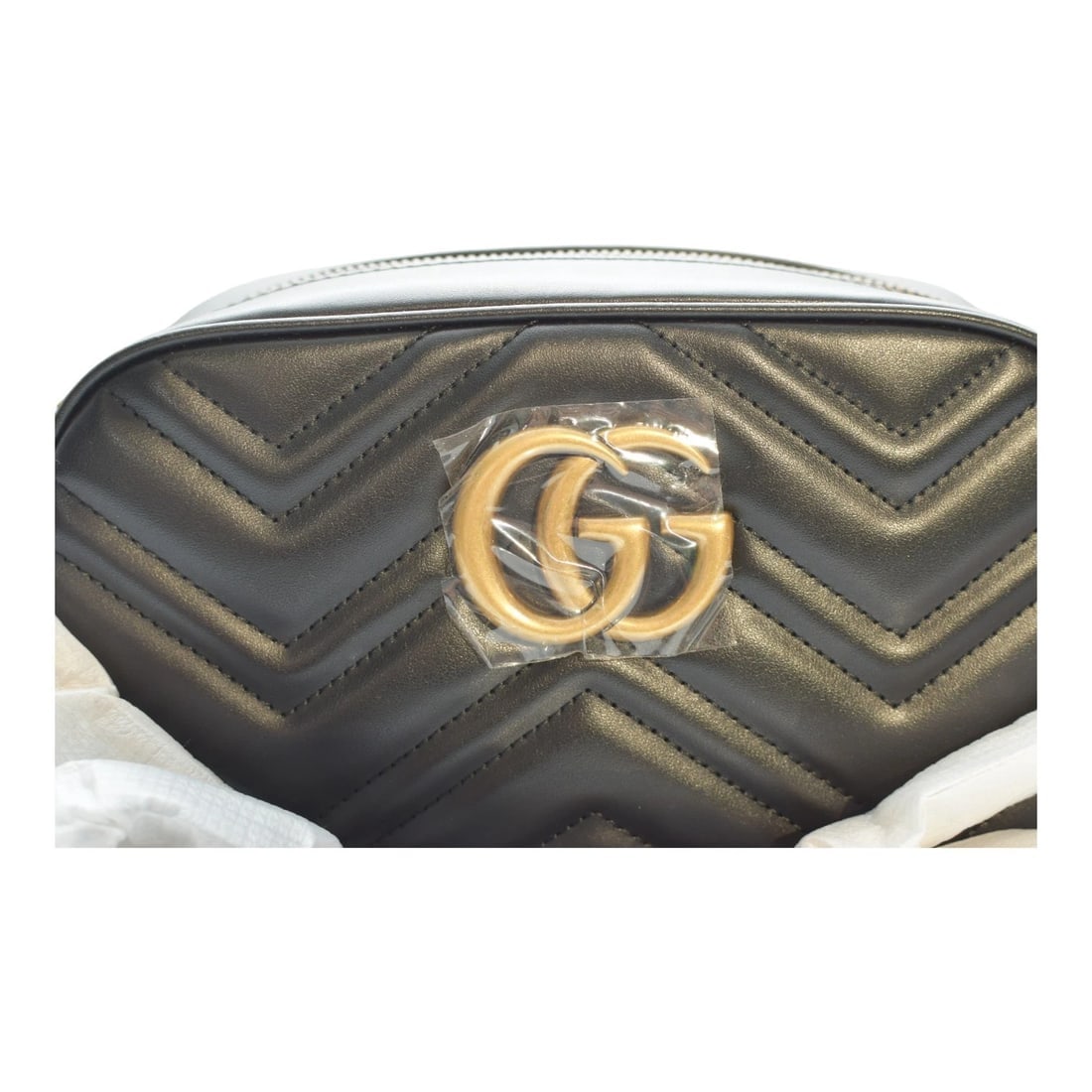 GG Marmont small camera bag in black quilted leather with brass hardware - 12