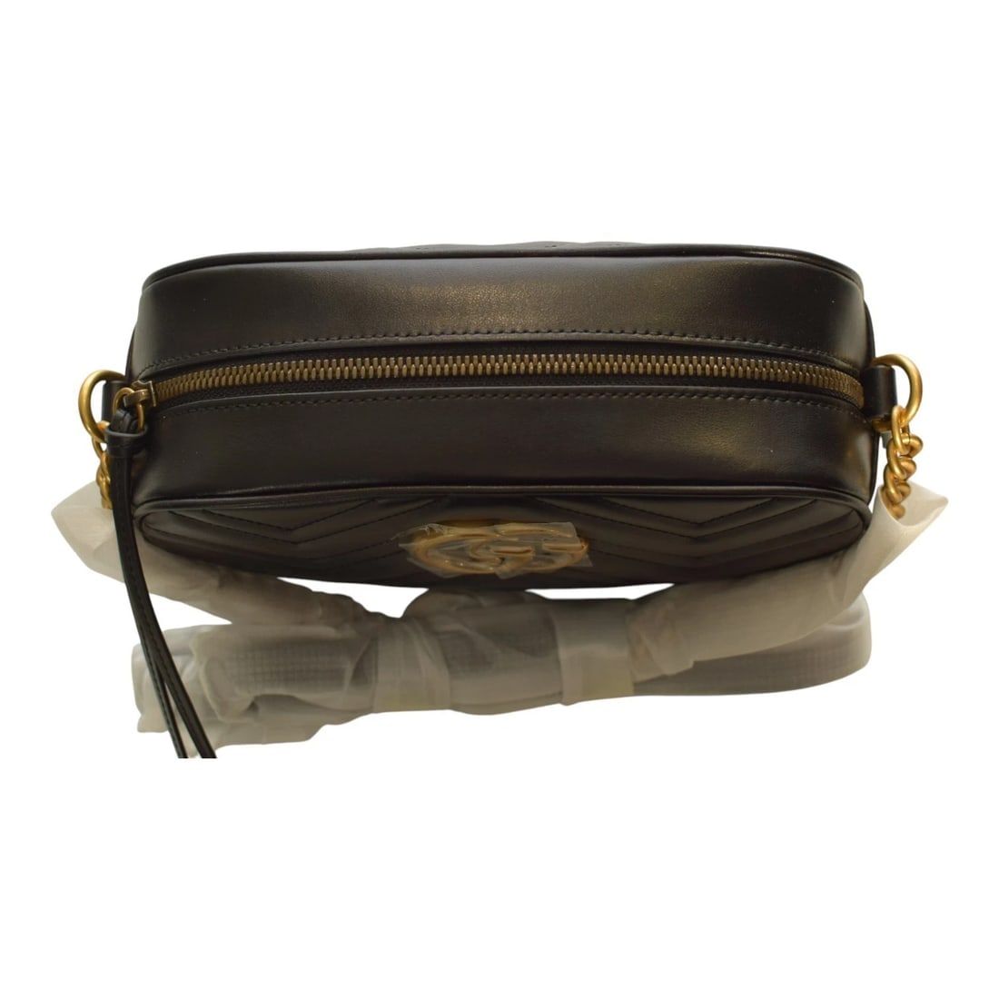 GG Marmont small camera bag in black quilted leather with brass hardware - 13