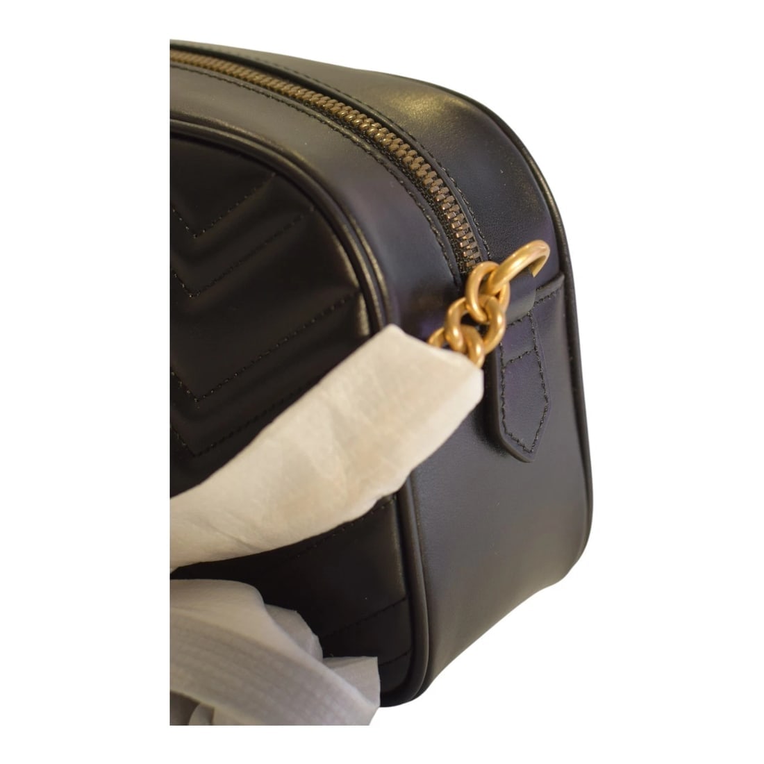 GG Marmont small camera bag in black quilted leather with brass hardware - 14