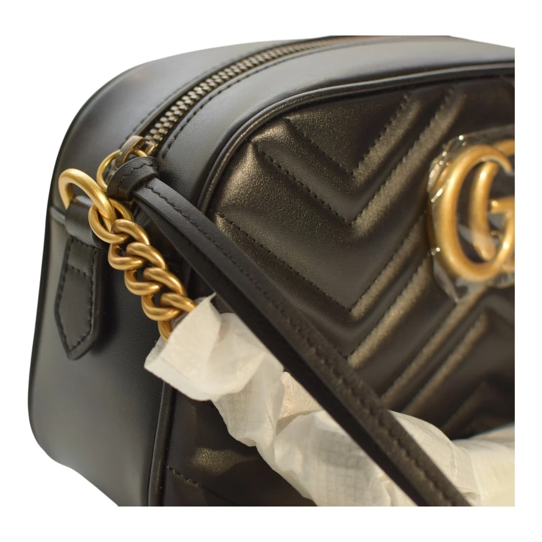 GG Marmont small camera bag in black quilted leather with brass hardware - 15