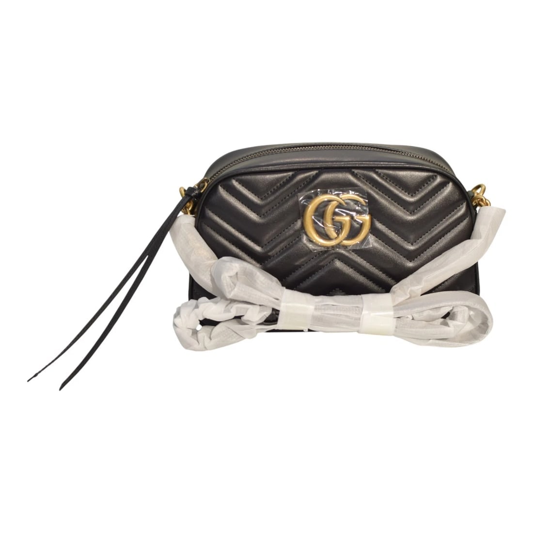 GG Marmont small camera bag in black quilted leather with brass hardware - 2