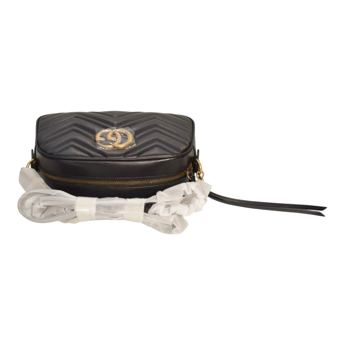 GG Marmont small camera bag in black quilted leather with brass hardware - 6