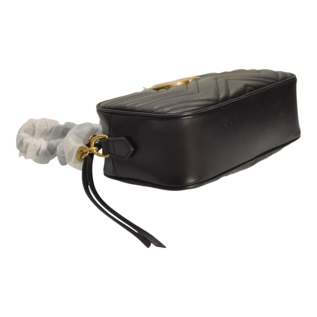 GG Marmont small camera bag in black quilted leather with brass hardware - 8