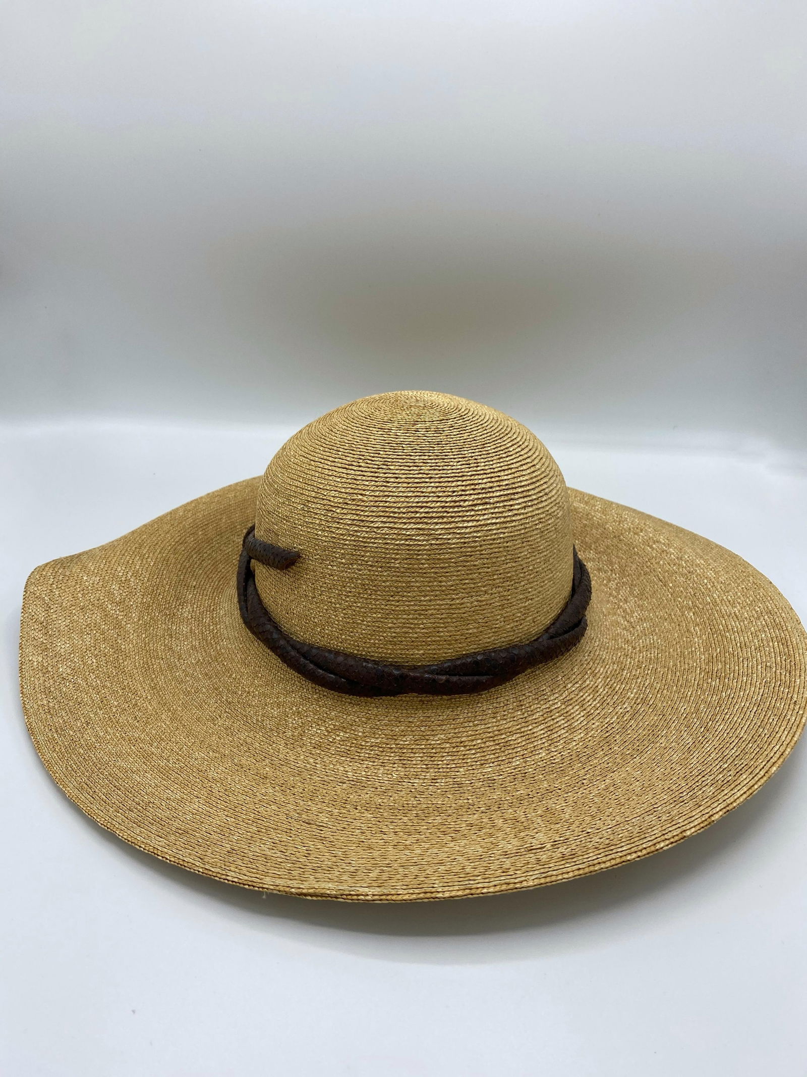 Philip Treacy London Beige Straw and Brown Animal Skin Leather Hat - 10
