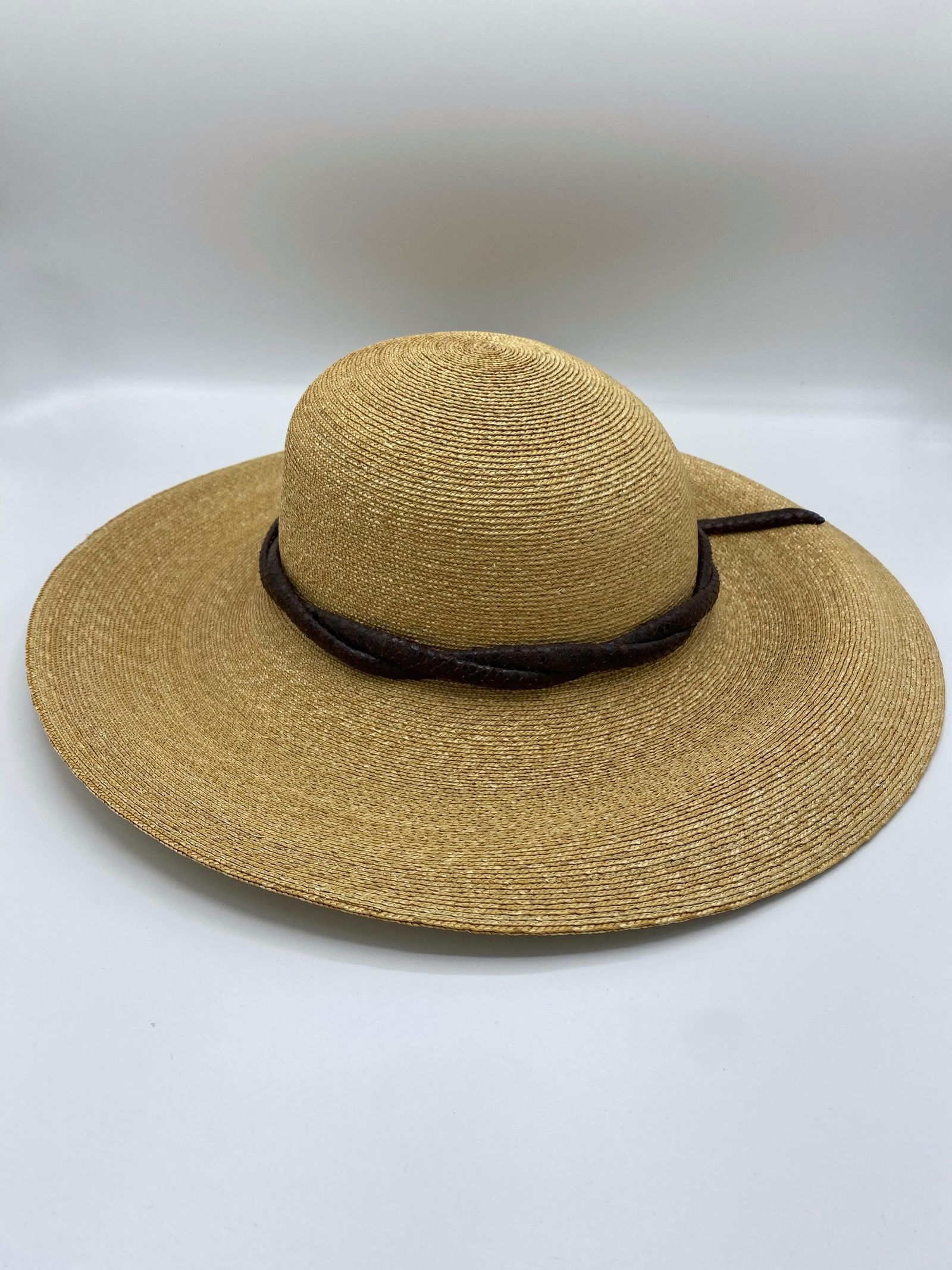 Philip Treacy London Beige Straw and Brown Animal Skin Leather Hat - 18