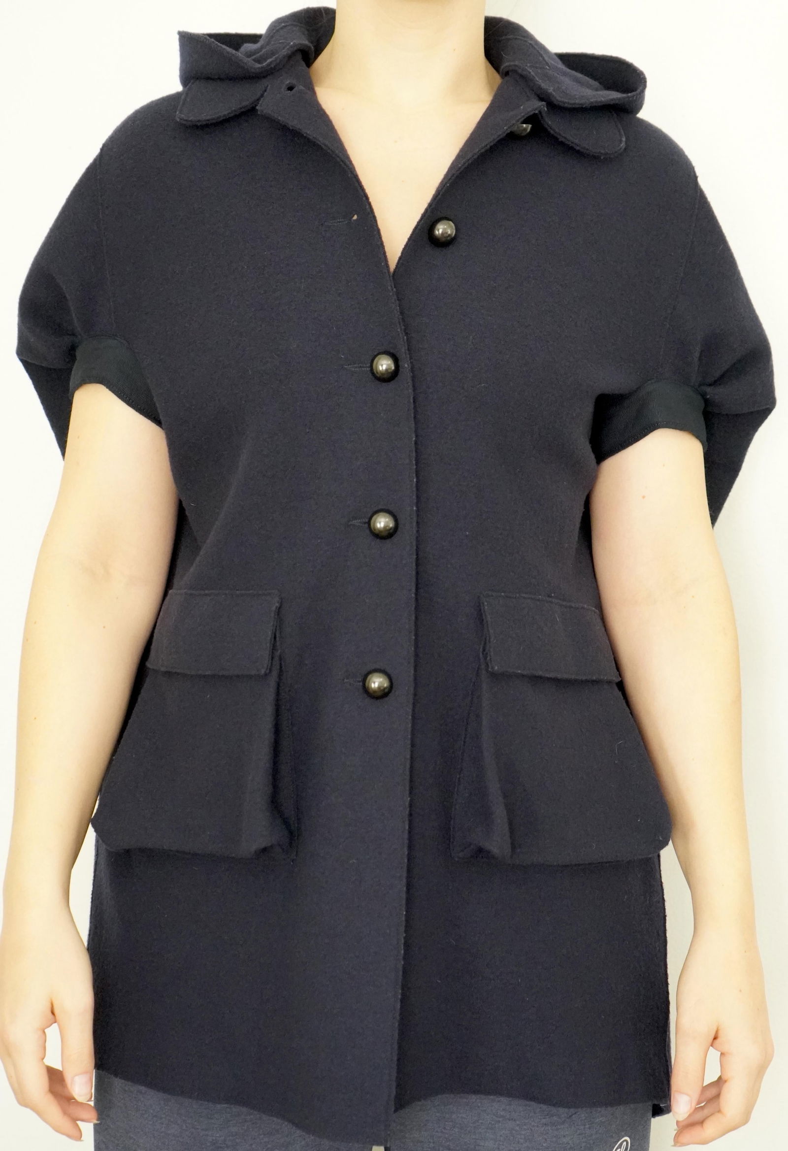 Lanvin Paris Navy Hooded Cape Coat - 18