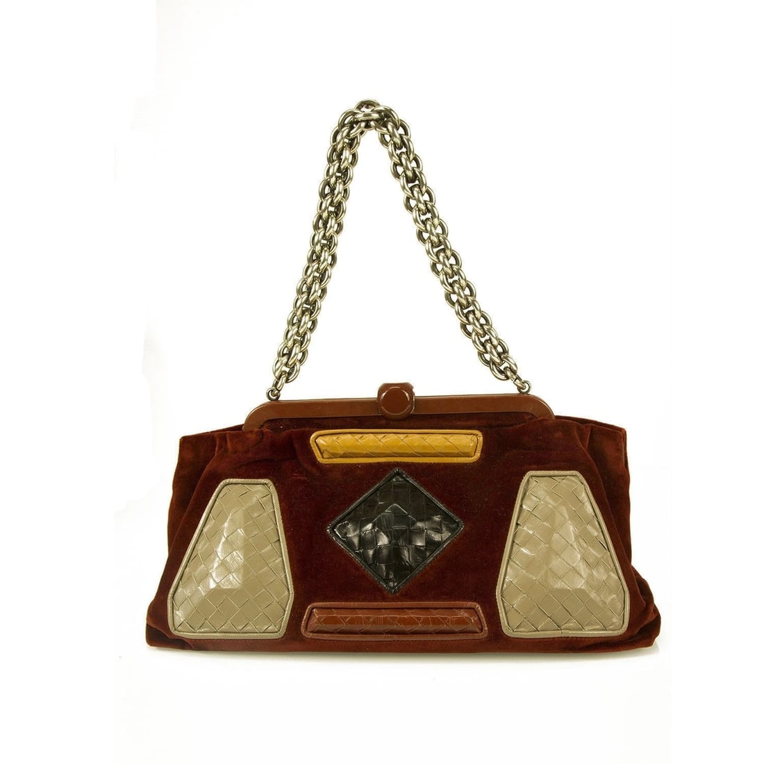 Bottega Veneta Limited Edition Velvet Burgundy Intrecciato Chain Handle Bag: Title:Bottega Veneta Limited Edition Velvet Burgundy Intrecciato Chain Handle BagDescription:Bottega Veneta Limited Edition Velvet Burgundy Intrecciato Chain Handle Bag Authentic & Rare Bottega