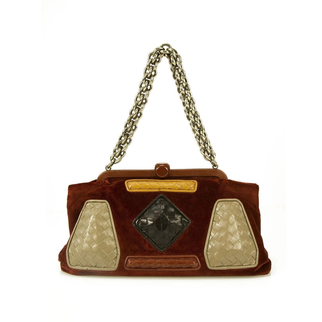 Bottega Veneta Limited Edition Velvet Burgundy Intrecciato Chain Handle Bag - 2